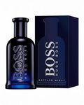 Maison Glitter Hugo Boss Bottled Night EDT 100ml dark blue glass bottle with silver lettering and matching box.